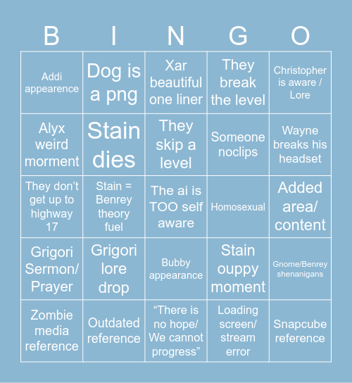 HL2VRAI ACT 3 Bingo Card
