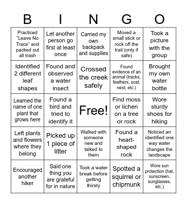 Battle Creek Falls BINGO! Bingo Card
