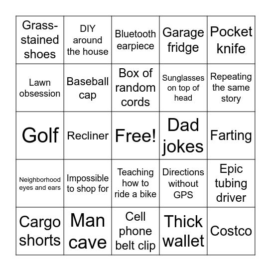 All Things Dad Bingo Card