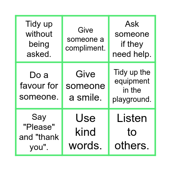 Friendship Bingo Card