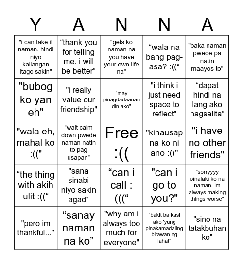 you seem pretty baddie for a girl so empath Bingo Card