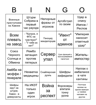 Bingo Corvax Star Wars (версия Балморра) Bingo Card