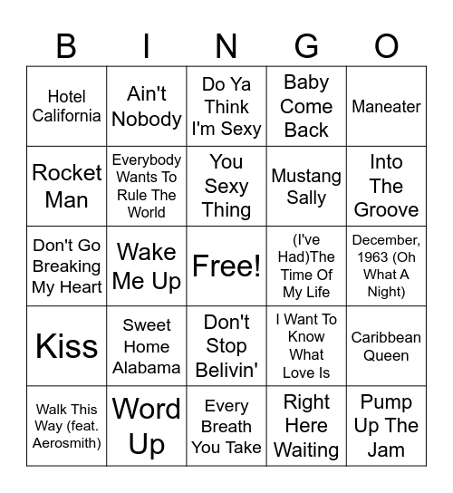 FIL Music Bingo Hits Bingo Card