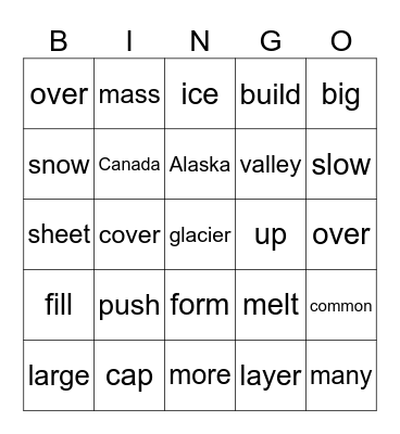 Glaciers Bingo Card