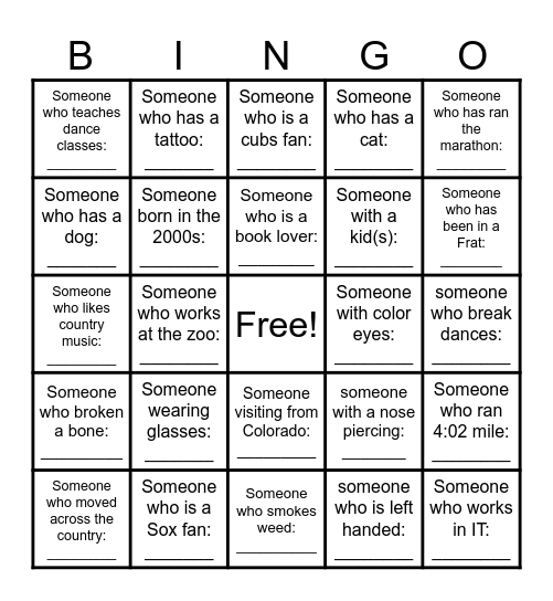 Birthday BINGO- Ice Breaker Bingo Card