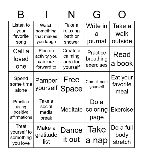 Self-Care Bingo Card