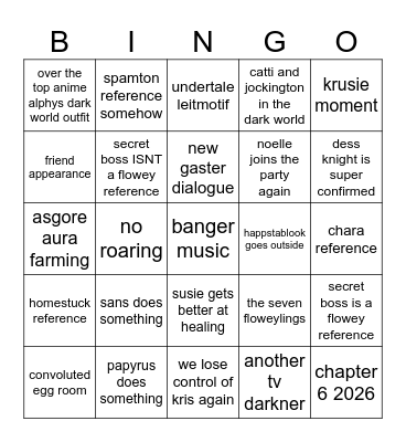 deltarune chapter 5 Bingo Card