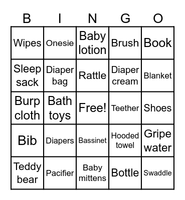 Sam^2 Baby Shower Bingo Card
