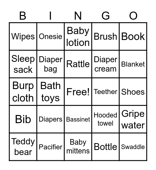 Sam^2 Baby Shower Bingo Card