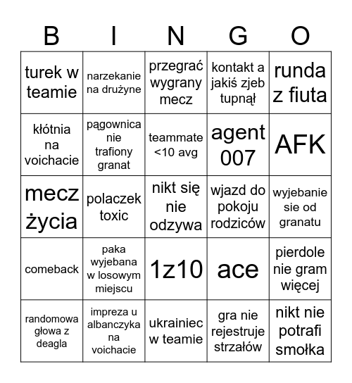 csfaceit bingo Card