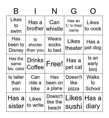 Find Someone Who.. Bingo Card