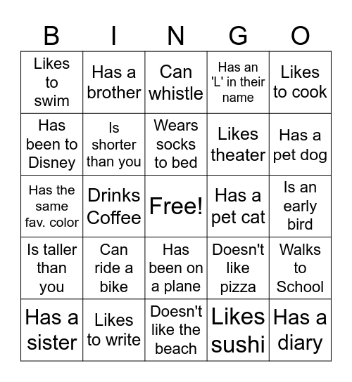 Find Someone Who.. Bingo Card