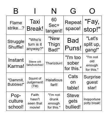 Gaming Group Bingo Card