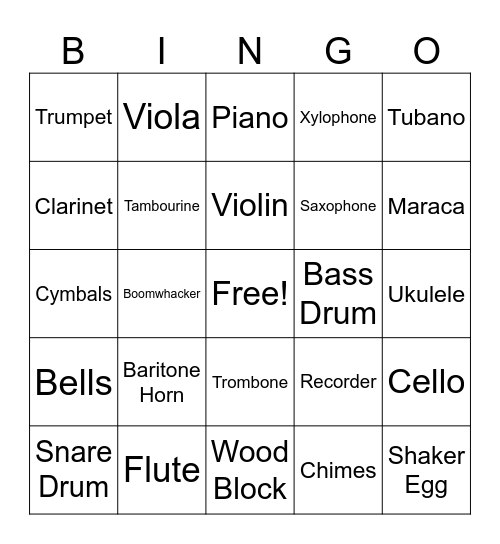 Instrument Bingo Card