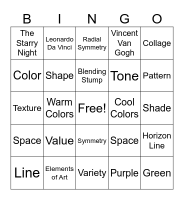 Art Bingo Card