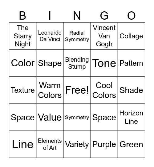 Art Bingo Card