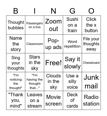 Cognitive Defusion Bingo Card