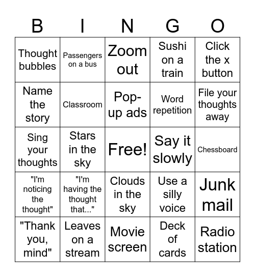 Cognitive Defusion Bingo Card