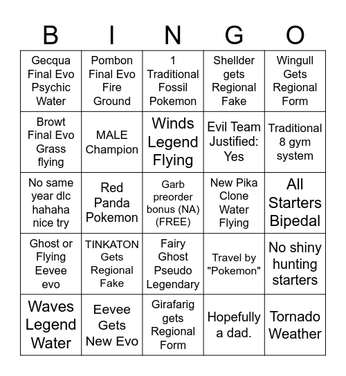 Untitled Bingo Card