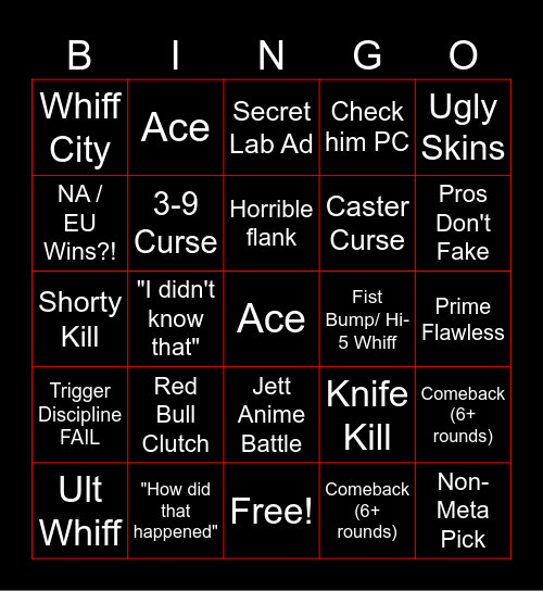 VCT Bingo Card