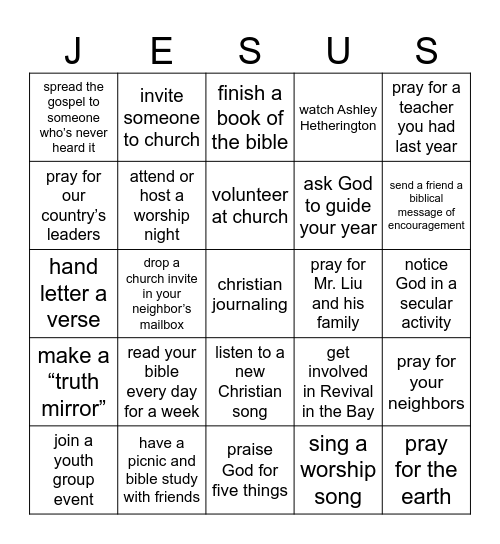 Vanguard Challenge Bingo Card
