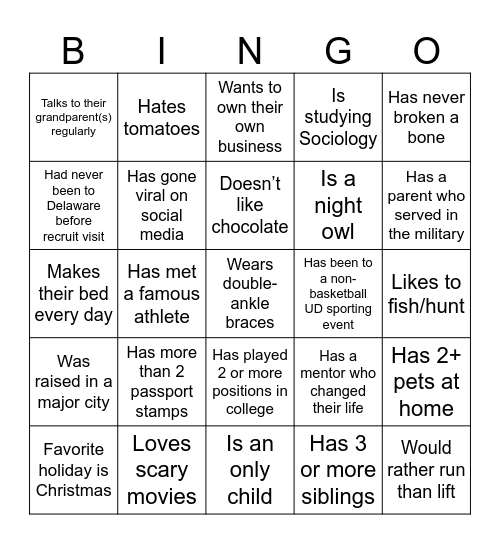 BLUE HEN BINGO Card