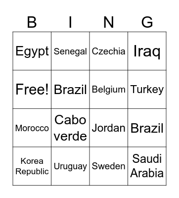 World cup bingo Card