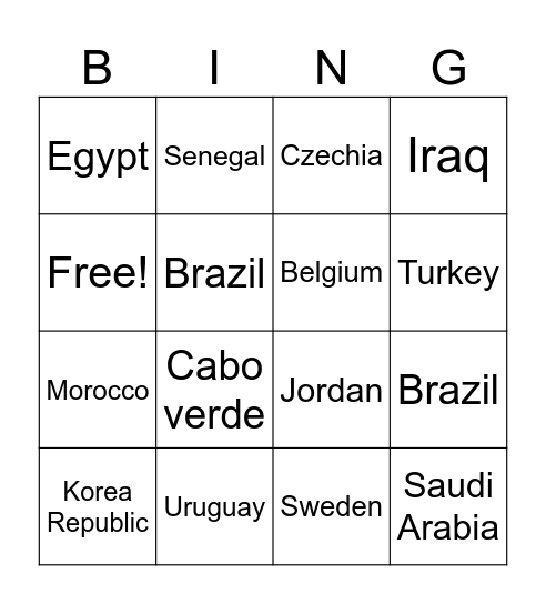 World cup bingo Card