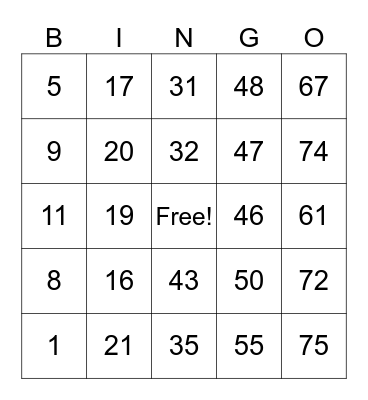 Untitled Bingo Card