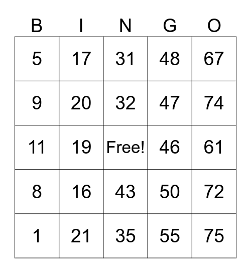 Untitled Bingo Card
