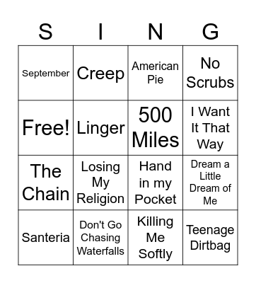 Song Bingo! Bingo Card