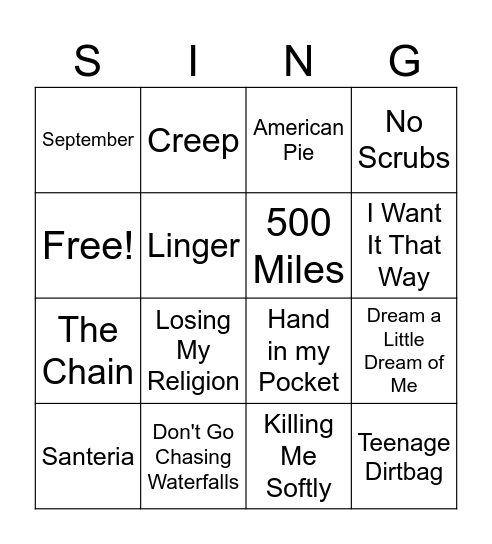 Song Bingo! Bingo Card