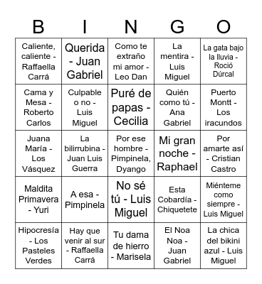 Bingo Musical Bingo Card