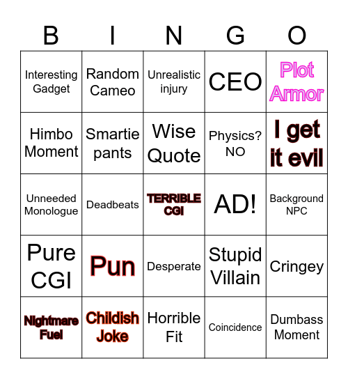 Spy Kids Bingo Card