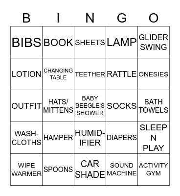 Baby Beegle's Gift BIngo Card