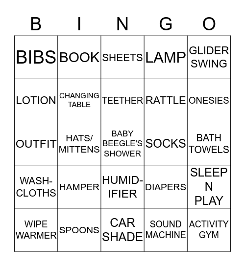 Baby Beegle's Gift BIngo Card