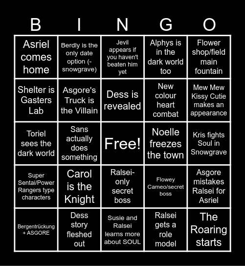 Deltarune Chapter 5 Bingo Card