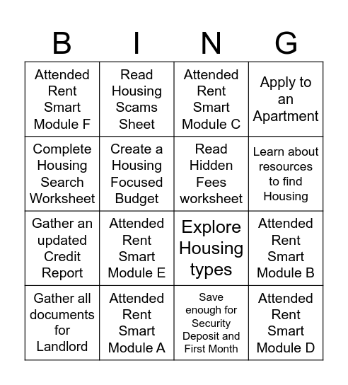 Moving On In Bingo Card