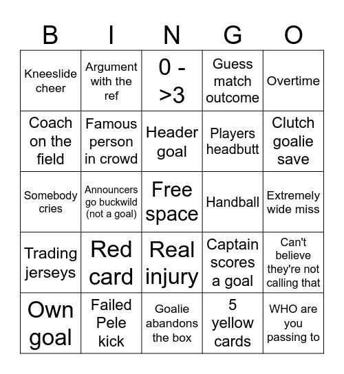 World Cup BINGO Card