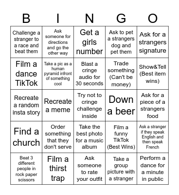 Boat Trip Bingo Card