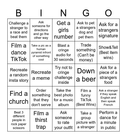 Boat Trip Bingo Card