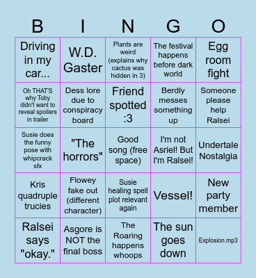 Deltarune Chapter 5 BINGO Card