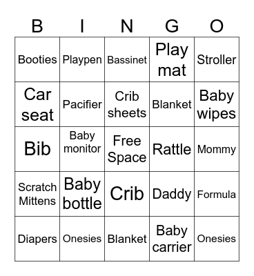Baby Shower Bingo Card