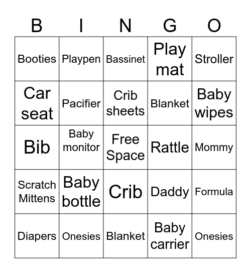 Baby Shower Bingo Card