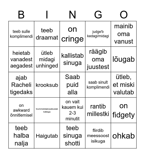 Kirm Bingo Card