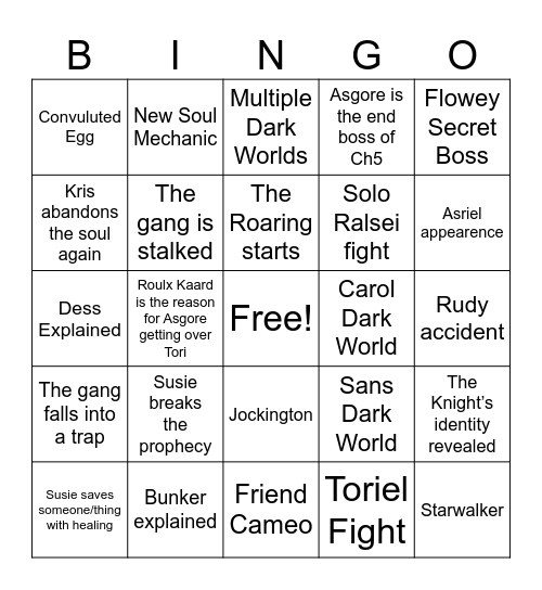 Deltarune CH5 Prediction Board Bingo Card