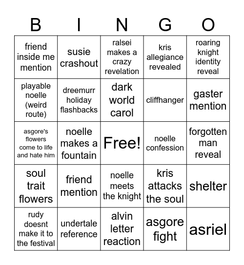 deltarune chapter 5 predictions Bingo Card