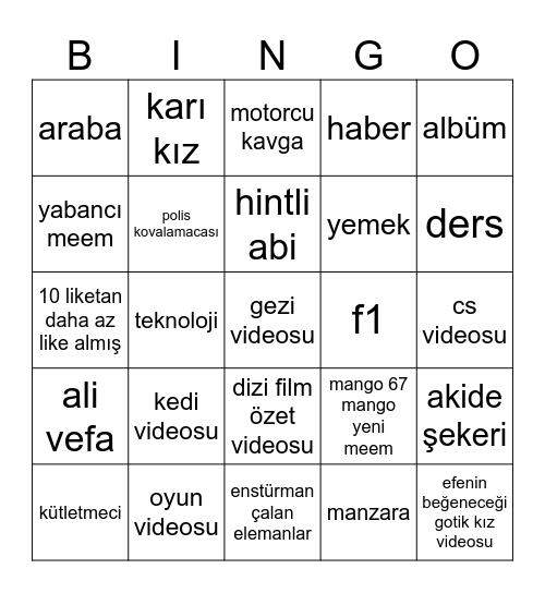 yt reels Bingo Card