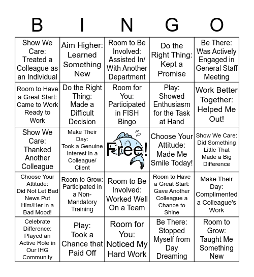 IHG FISH Philosophy Bingo Card