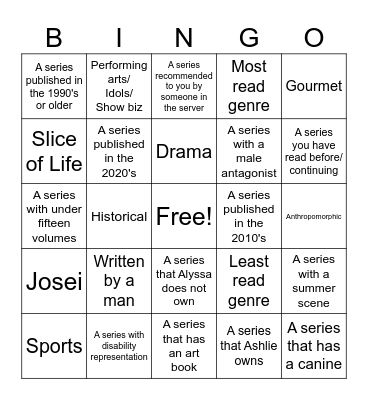 Manga Summer Reading 2026 Bingo Card
